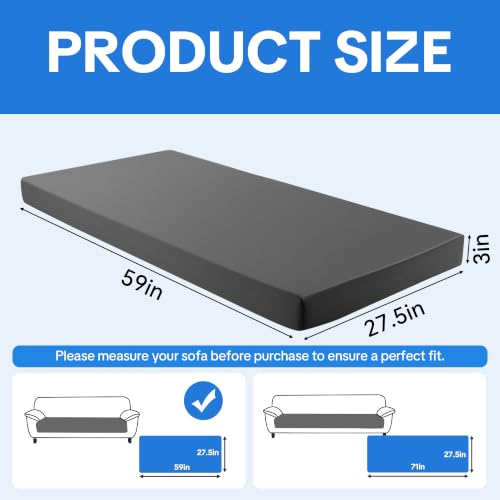 Gray Foam Couch Topper Pad 3-Inch Support Removable Washable Cover - 59x27.5in