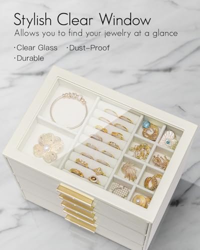 Cloud White 5-Layer Jewelry Box Organizer with Glass Lid for Women