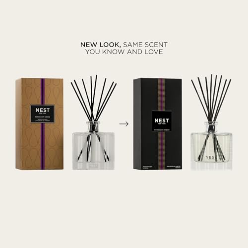 Reed Diffuser with Moroccan Amber Fragrance - Refillable Glass Vase, 90 Days