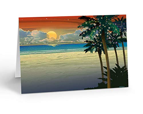 Stonehouse Collection Beach Tropical Sunset Christmas Cards – Standard Pack, 18 Cards + Envelopes