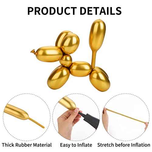 50 Pcs 260 Long Metallic Gold Latex Modeling Twisting Balloons for Birthday, Wedding, Engagement, Anniversary, Christmas, Festival Party Decoration
