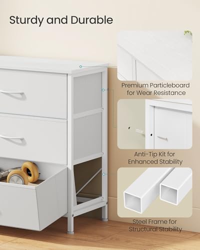 Dresser with 9 Fabric Drawers and TV Stand for Up to 70 Inch TVs - Cloud White, 13.8"D x 68.4"W x 26.8"H