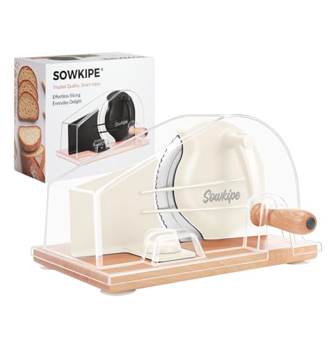 SOWKIPE Cream Manual Bread Slicer with Adjustable Thickness, Clear Cover for Sourdough & Baked Goods