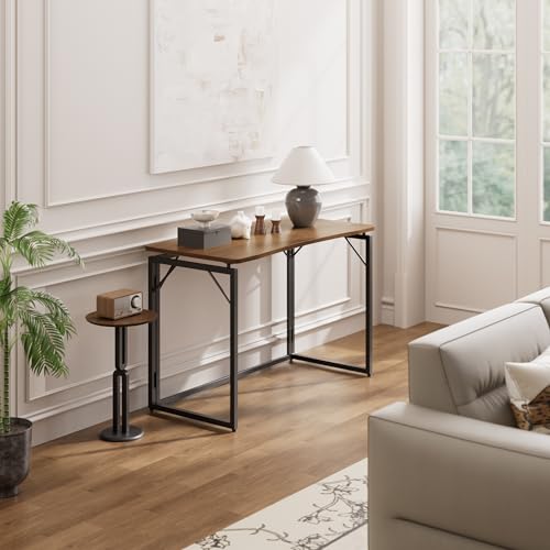 Brown 31.5-Inch Folding Desk - No Assembly Wooden Top, Small Space-Saving Table