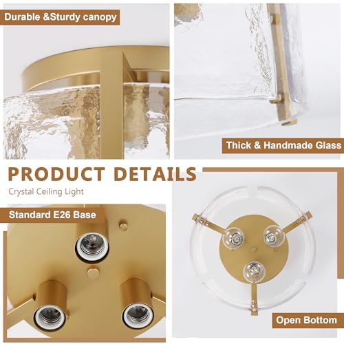 ZXFDWB Gold 15'' 3-Light Semi Flush Mount Ceiling Light Fixture for Foyer Kitchen Hallway