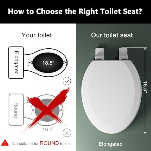 Angol Shiold Slow Close Elongated Wooden Toilet Seat - White 18.5"
