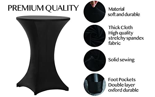 12 Pack Black Spandex Cocktail Table Covers - Fits 32x43 Inch High Tables - Elastic, Reusable, Wrinkle-Free
