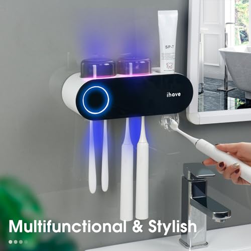 UV Toothbrush Sanitizer Holder Wall Mount Dispenser 2 Cups - Black