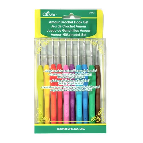 Crochet Hook Set with 10 Bright Color Handles - Amour Aluminum Needles