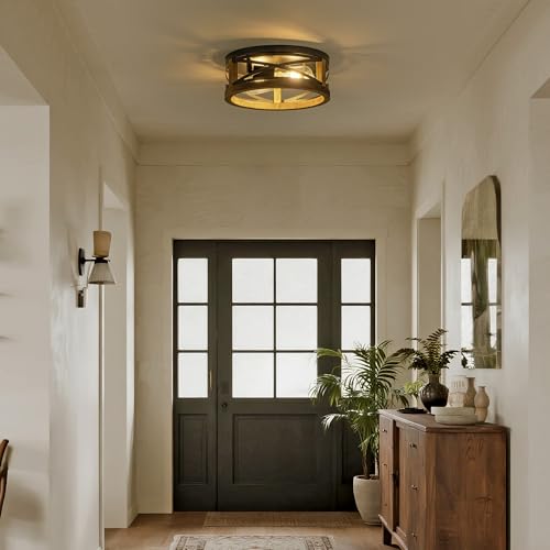 Lzglyptics Black Farmhouse Ceiling Light 2-Light Round Flush Mount Fixture