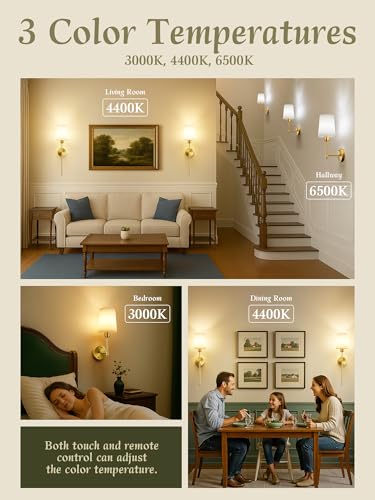 SyncGlow Gold Battery-Operated Wall Sconces Set of 2 with RGB & Dimmable Light
