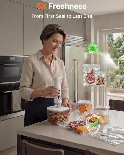 Vacuum Sealer for Food with Containers & Bags - Portable Cordless, 65KPa, Includes 3 BPA-Free Containers & 10 Bags - Variation of Sealer+3 Containers+10 Bags (L+M)