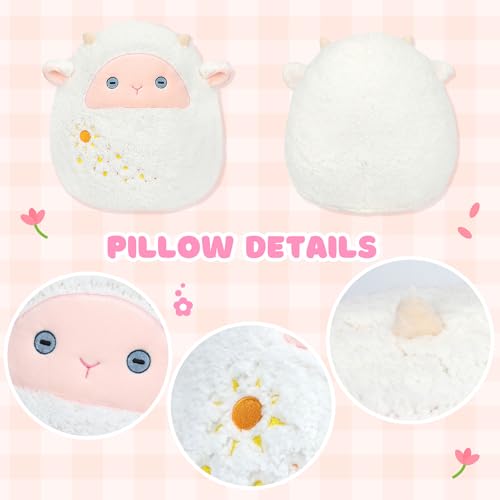 Lamb Plush Pillow Cute White Sheep Plush Toy Soft Fuzzy Lamb Hugging Pillow Stuffed Animal Easter Birthday Gifts for Kids Girls Boys