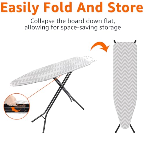 Amazon Basics Chevron Full-Size Foldable Ironing Board, 60 x 14 Inches, Adjustable & Removable Cover