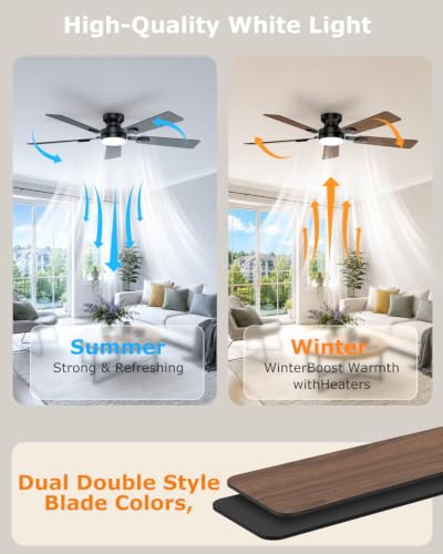 Black 52 Inch Ceiling Fan with Light and Remote App Control - Flush Mount