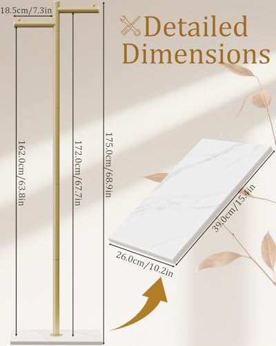 Gold Z-Shaped Garment Rack with Rock Base - Modern Coat Stand 68.9in