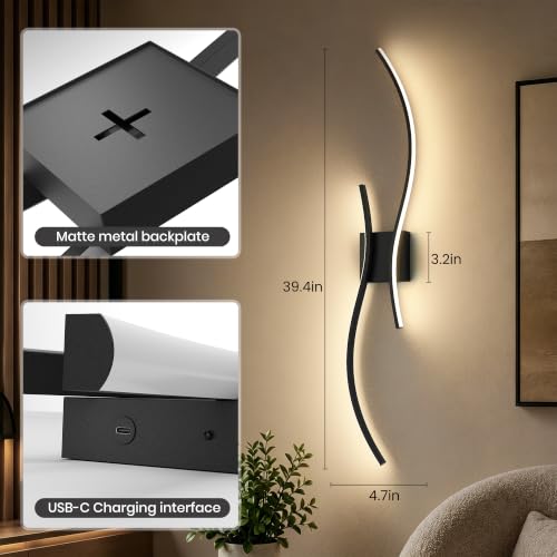 Rechargeable Wall Lights 39.4 Inch LED Sconce with Remote 3CCT - 2 Pack
