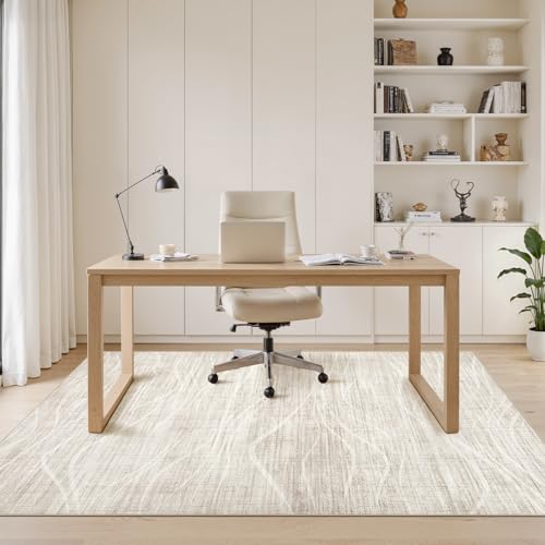 WITSHOCK 8x10 Beige Modern Washable Area Rug for Living Room & Bedroom