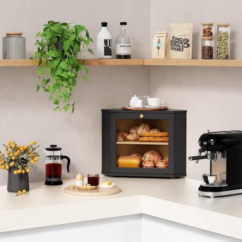 Goozii Double Layer Corner Bread Box - Black 2-Tier Countertop Storage