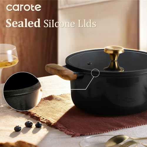 Ceramic Cookware Set 16pcs with Non-Toxic Nonstick Pans & Lids - Black