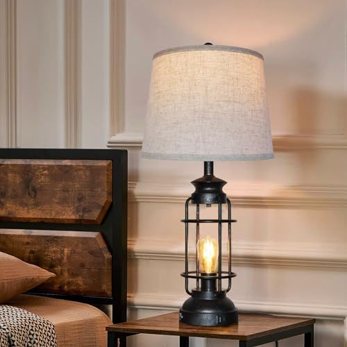Set of 2 Rustic Industrial Touch Table Lamps with USB Ports, 28.5" Tall, 3-Way Dimmable Bedside & Living Room Lighting