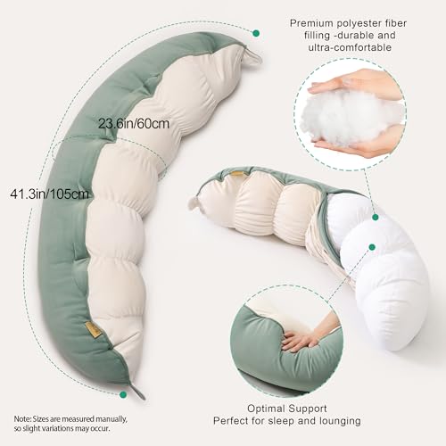 Long Body Pillow for Adults - Green-White 29.5" Bolster Sleeping Support