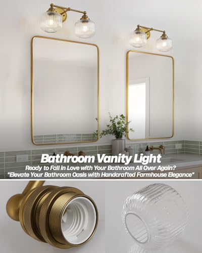 Antique Vintage 2-Light Clear Ribbed Glass Wall Sconce with Brass Finish