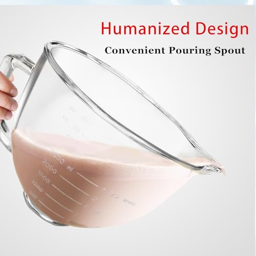 Kitwanda Glass Mixer Bowl for KitchenAid 4.5-5 Qt Stand Mixers with Handle & Measurement Markings - Clear (Secondary)