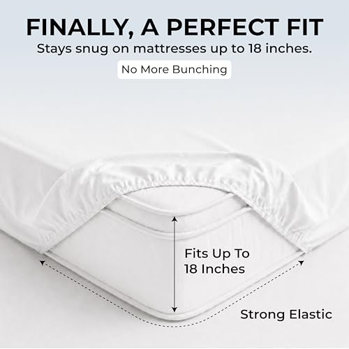 King Size Cotton Sateen Bed Sheet Set - 500 TC White, 4-Piece, Deep Pocket Fitted
