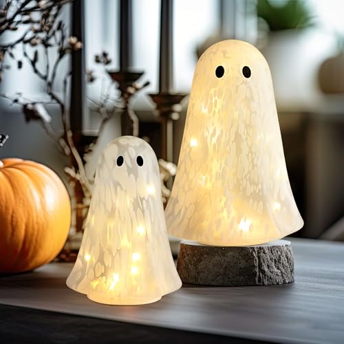 Ghost Halloween Confetti Glass Table Lights - 2 Sizes, Spooky Decor - Variation: Ghost