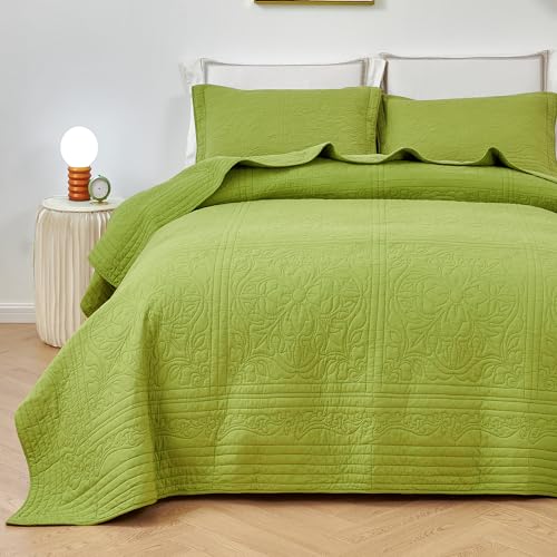 Olive Green 100% Cotton Quilt Set King Size 106x98 with 2 Shams