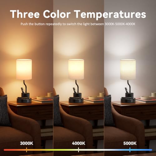 Fenmzee Bedside Lamps Set of 2 with USB & Outlets, Beige - Modern Nightstand Lighting