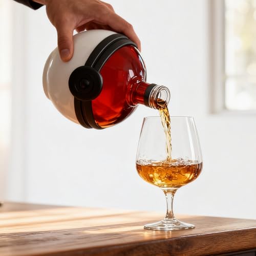 The Wine Savant Capture Sphere Whiskey Decanter - Red & White Glass Liquor Bottle, 18.6oz, Collectible Barware Gift for Gamers & Enthusiasts (Variation: Capture)