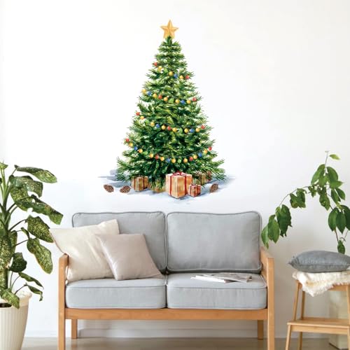 72pcs Large Christmas Tree Decals Removable Step 2 My First Christmas Tree Wall Decal Xmas Balls Snowflake Ornaments Flat Xmas Trees Window Clings Christmas Trees Decal Gift for Nursery Classroom