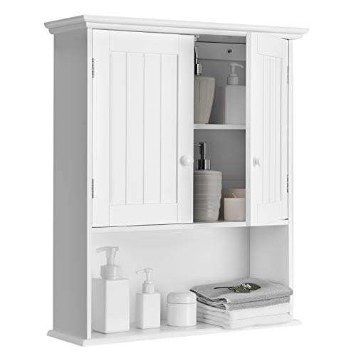 Tangkula White Bathroom Wall Cabinet with 2 Doors – Space-Saving Medicine Storage