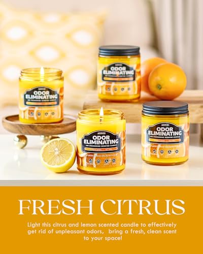 4 Pack Citrus Lemon Odor Eliminating Candles - 36oz Soy Wax Air Freshener Set