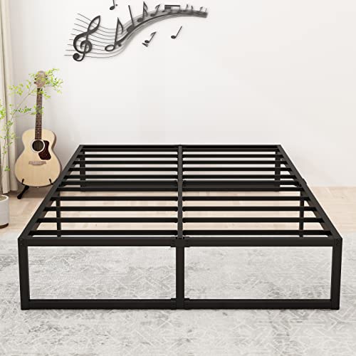 King Bed Frame 14 Inch Heavy Duty Steel Slat Support - Modern Minimalist Design