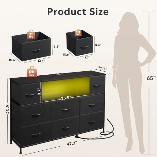 Black LED TV Stand for 55 Inch TVs with 8 Drawers & RGB Ambient Lighting