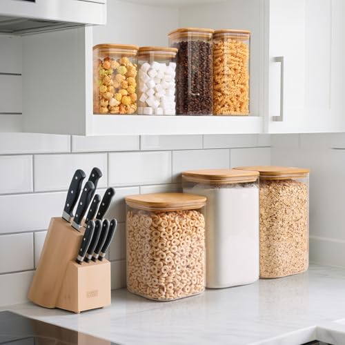 Glass Storage Jars with Bamboo Lids 4.6 Qt Square 2-Pack - Large Pantry Containers
