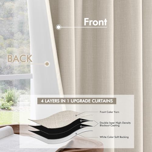 Blackout Linen Curtains 50x96 Inches - Pack of 2 Birch Variation