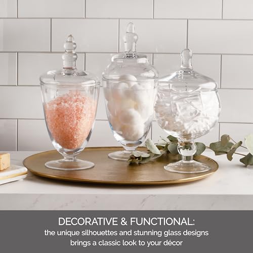 Set of 3 Clear Glass Apothecary Jars with Lids for Storage and Display