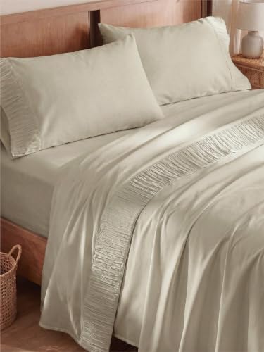 Linen Bed Sheets Set - King Size 4 Pieces, Soft, Breathable, Cooling, Deep Pockets - Variation 03