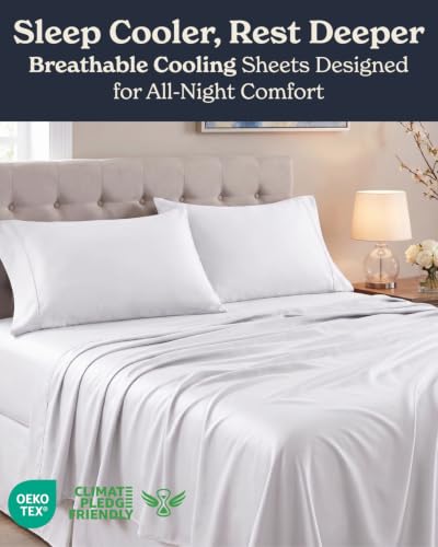 Queen Cooling Sheet Set - Beckham Hotel Collection White 4-Piece, Hypoallergenic & Durable