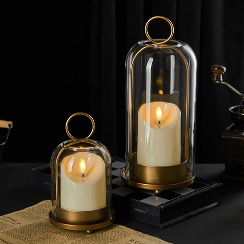 Vintage Brass Candle Holder Set with Glass Dome & Timer Candles - Ganwu