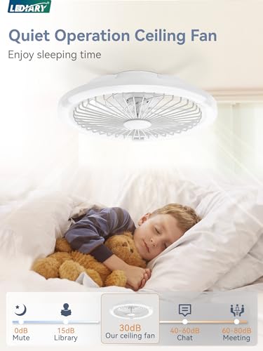 White 20-Inch Low Profile Bladeless Ceiling Fan with Light Remote App Control