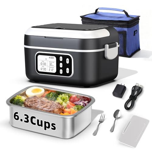 Drafin Black Cordless Electric Lunch Box 6.3 Cups with 27000mAh Battery, Rapid Heating
