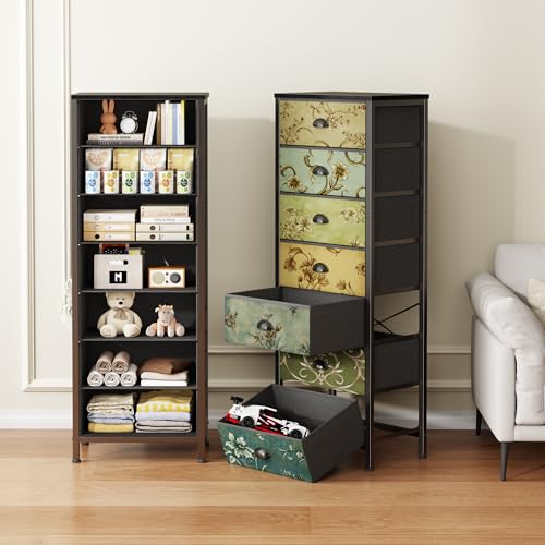 Furnulem 7-Drawer Tall Fabric Dresser for Bedroom Storage - 15.8 x 43.3 x 11.4 Inches