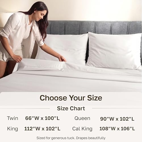 California Design Den King Flat Sheet 600 TC Bright White - Model 01
