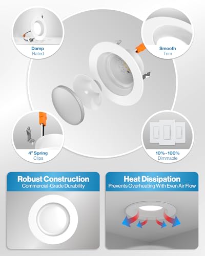 Sunco 4-Inch Recessed LED Can Lights with 5-Color CCT Switch, 11W=40W Retrofit