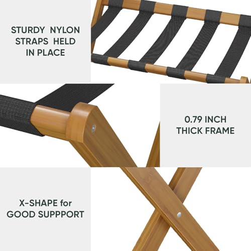 Smart FENDEE Walnut Bamboo Folding Luggage Rack 2 Pack, Suitcase Stand with Storage Shelf for Hotel & Guest Room